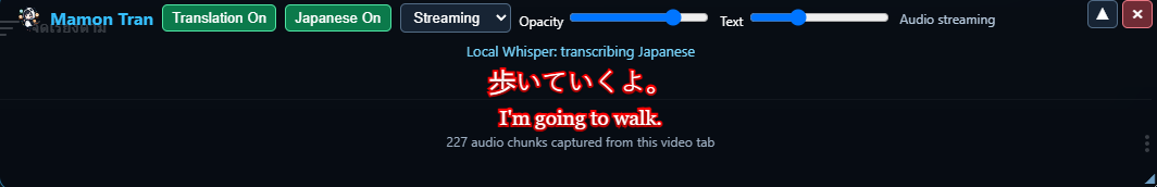Live subtitle overlay translating Japanese speech